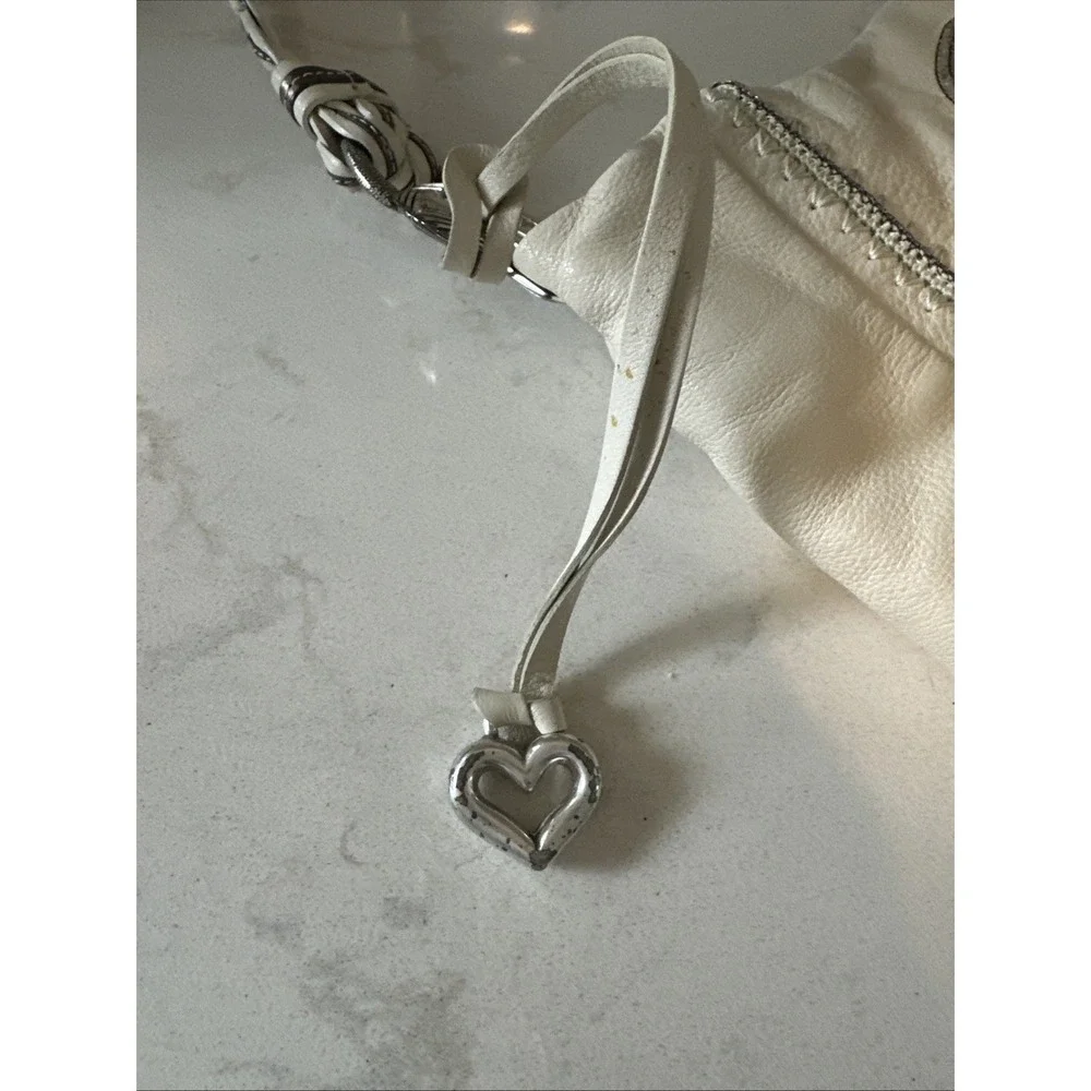 Brighton Pewter Anju Embellished Purse Jewel Masterpiece White‎ Leather Bag Hobo